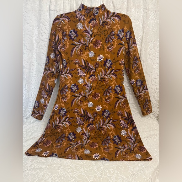 NWT Mudd brand Fall colored long sleeve Flare Dress with floral pattern - Picture 1 of 9